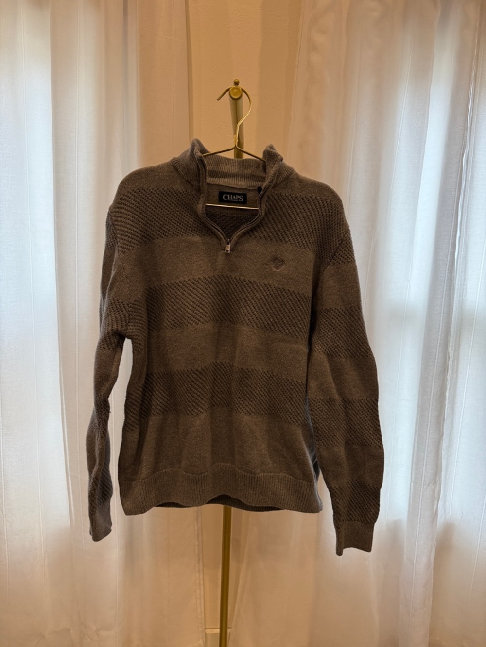 Chaps Men's Gray Zip-Neck Textured Sweater